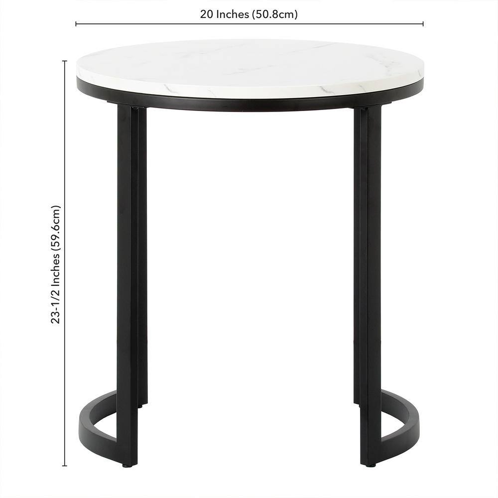 Modern Geometric 20" Round Metal Side Table with Faux Marble Top
