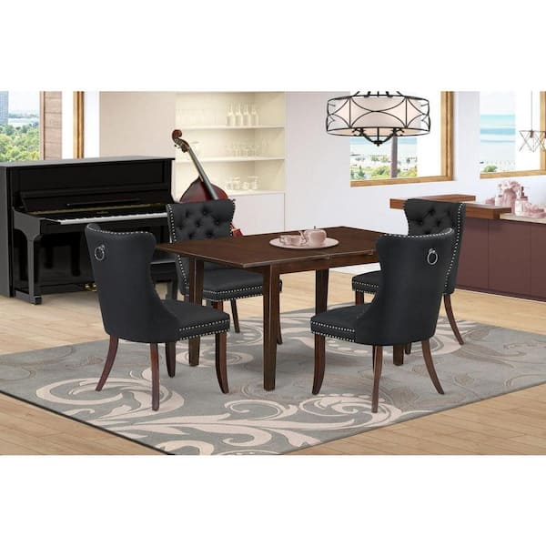 East West Furniture 5-Piece Mahogany Finish Solid Wood Top - Rectangular Dining Room Set with Butterfly Leaf - Seats 4