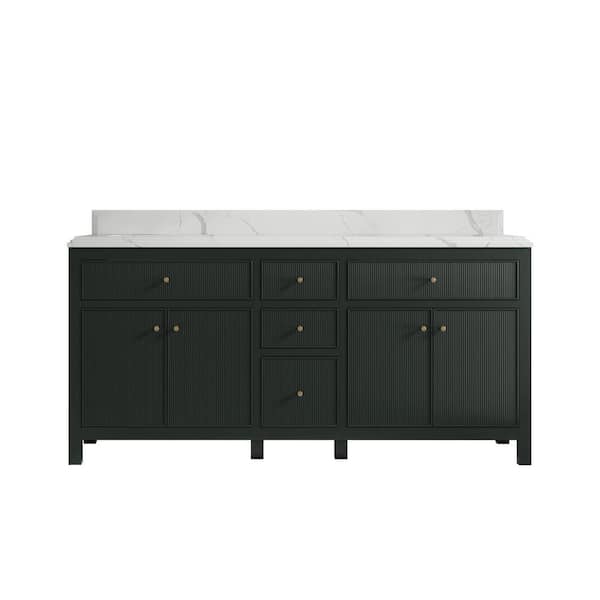 Willow Collections Sonoma 72 in. W x 22 in. D x 36 in. H Double Sink Bath Vanity in Dark Green with Cove Edge Calacatta Quartz Top