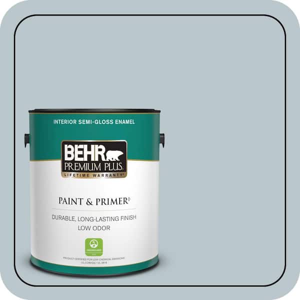 BEHR PREMIUM PLUS 1 gal. #ICC-46 Soft Denim Semi-Gloss Enamel Low Odor Interior Paint & Primer