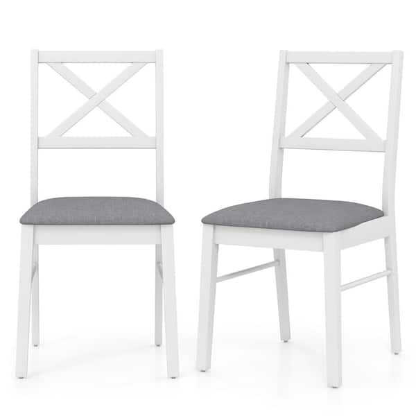 White Upholstered Seat Modern Dining Chair Armless Kitchen Chair with Rubber Wood Frame (Set of 4)