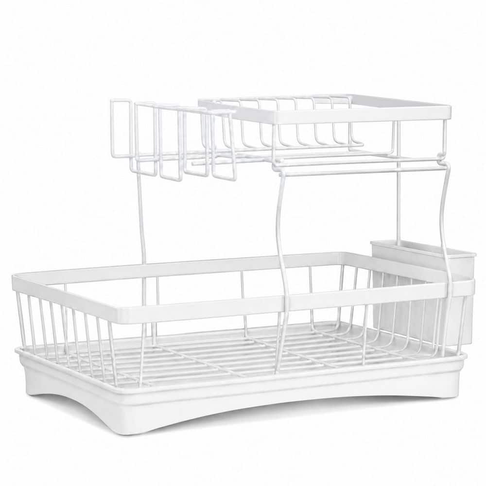 White 2-Tier Dish Drying Rack with Drain Board, Utensil Holder and Cup Rack for Kitchen Counter Storage price history on PriceWatchPro