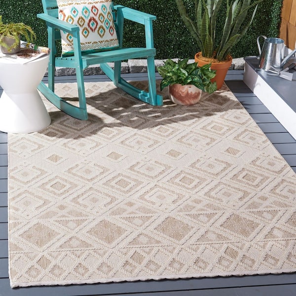 Global 7 ft. x 7 ft. Beige/Ivory High-Low Geometric Square Area Rug