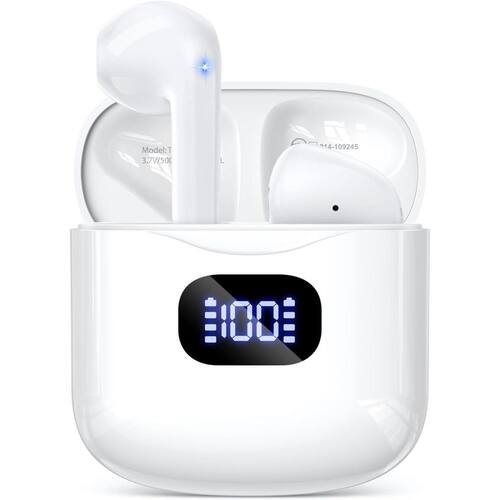 Wireless Earbuds Bluetooth 5.3 Headphones, 40-Hours Playback Stereo Ear Buds with LED Display Charging Case IPX7 White Electrical