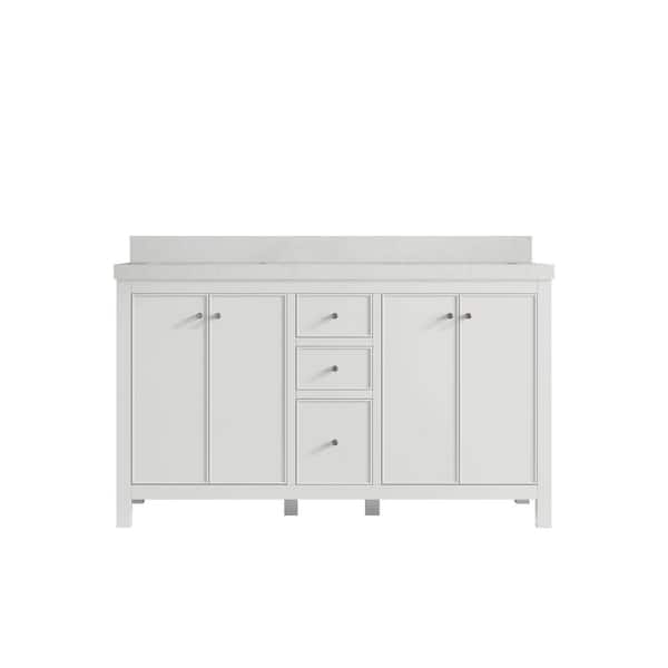 Willow Collections Chicago 60 in. Double Sink Freestanding White Bath Vanity with Carrara Qt. Top Unassembled