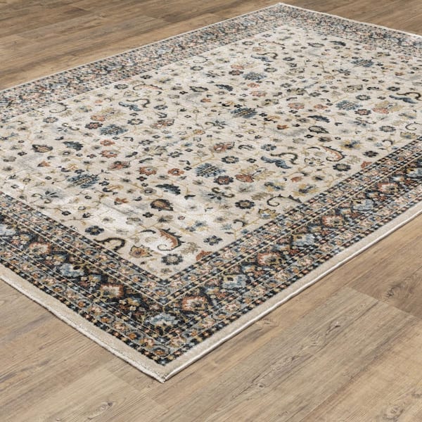 Elanor Beige/Multi 10 ft. x 13 ft. Oriental Floral Polyester Fringe-Edge Indoor Area Rug