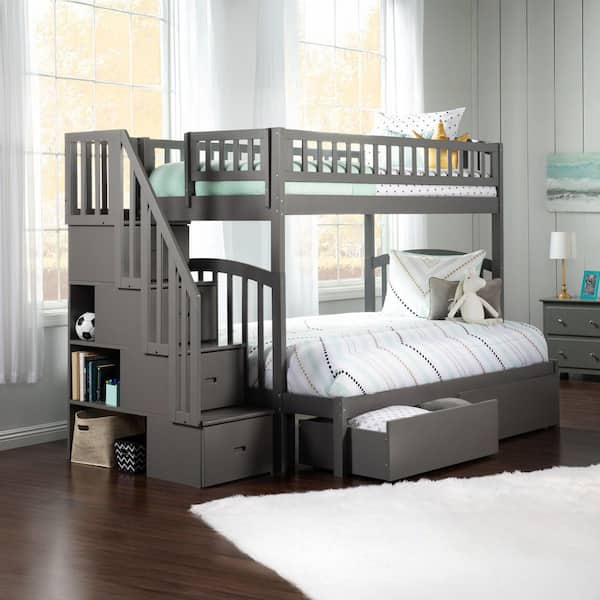 AFI Westbrook Grey Twin Over Full Staircase Bunk with 2-Urban Bed Drawers