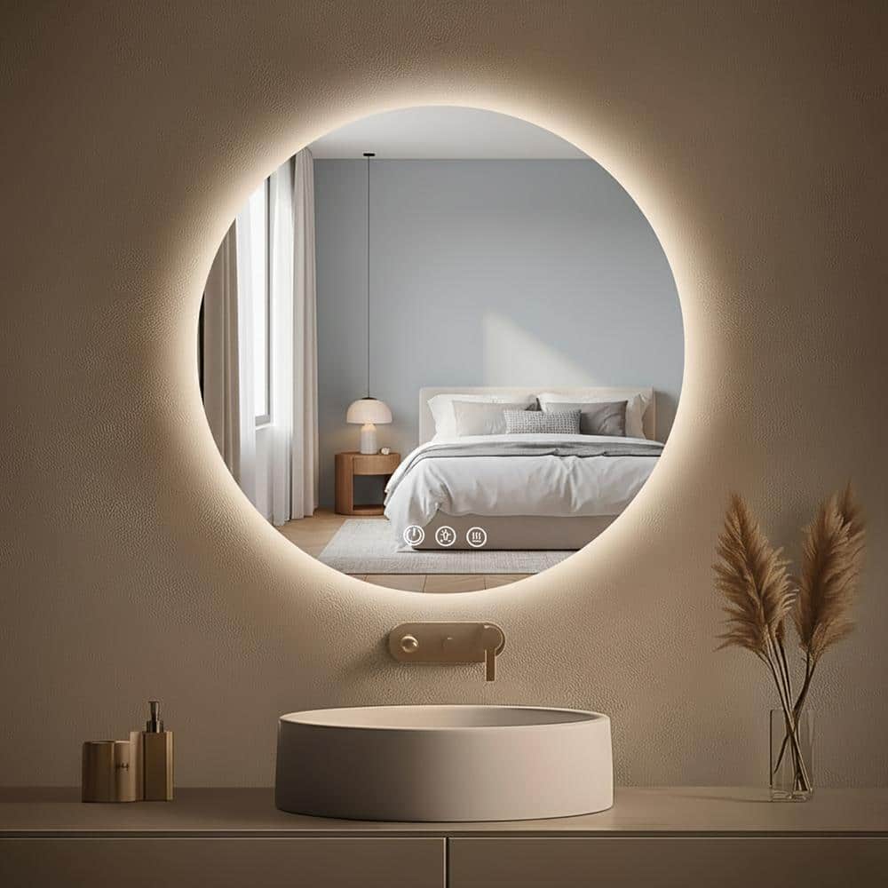 36 in. W x 36 in. H  Round Frameless Anti-Fog LED Light Wall Mount Bathroom Vanity Mirror in Tempered Glass price history on PriceWatchPro