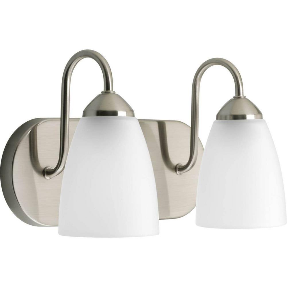 Brushed Nickel 2-Light Vanity Fixture with Etched Glass Shades