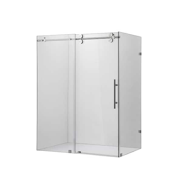 ROSWELL Villena 64 in. W x 78 in. H Rectangle Sliding Frameless Corner Shower Enclosure in Nickel with Clear Glass