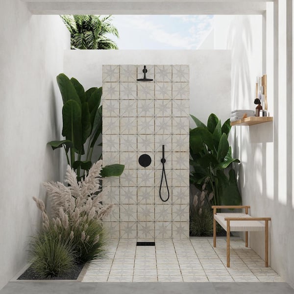 Palmera 9 in. x 9 in. Matte-Layer Tech Beige White Porcelain Star Square Tile (6.96 sq ft/case)-13 Pack