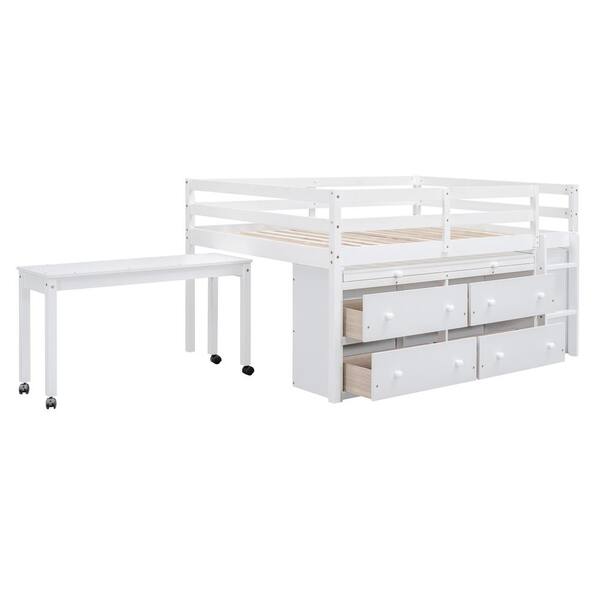 Harper & Bright Designs White Full Size Wood Low Loft Bed with ...