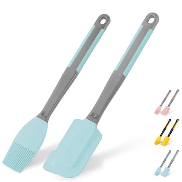 Blue Heat Resistant Silicone Pastry Basting Brush 2 Pieces Set with Long Handle for Grilling Cooking Baking BBQ