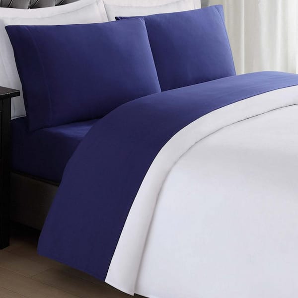 My World Anytime 3-Piece Navy Solid Polyester Twin Sheet Set