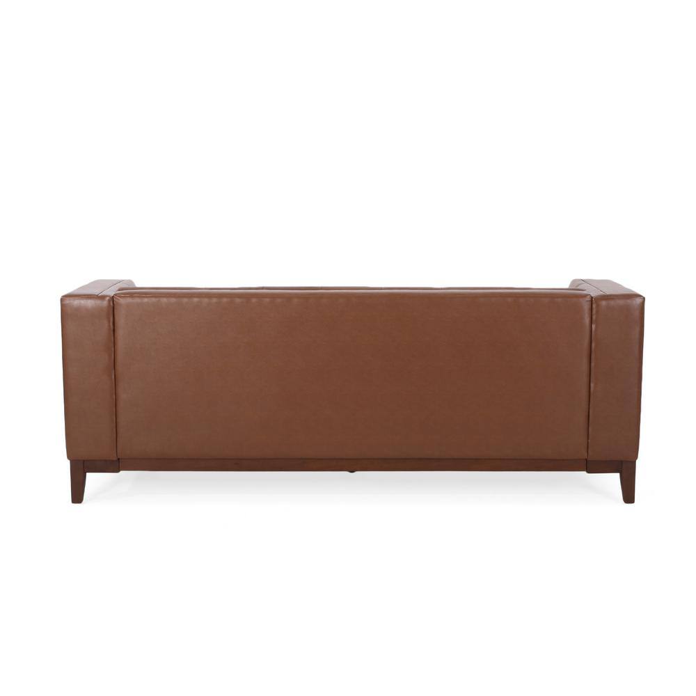 Cognac Brown Faux Leather Tufted Lawson Sofa with Wood Frame