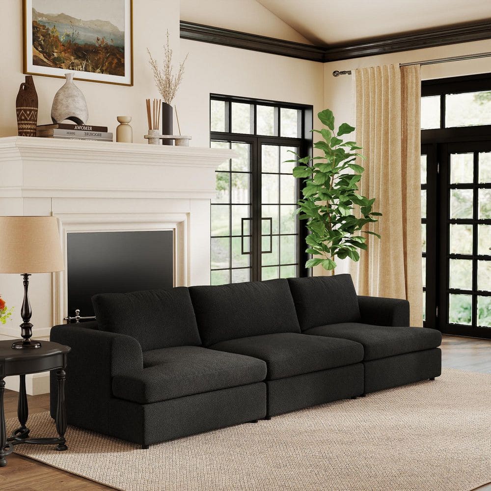 118 in. Square Arm Boucle Fabric 3-piece Modular Couch Free Combination Sofa For Apartment in Black