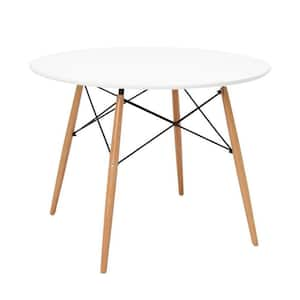 36 In. White and Brown Beech Wood Dining Accent Table with Round Top.