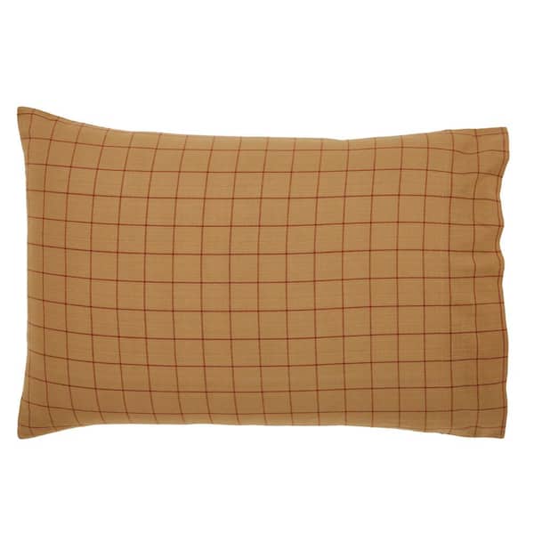 VHC Brands Connell Red Tan Primitive Country Windowpane Cotton Standard Pillowcase (Set of 2)