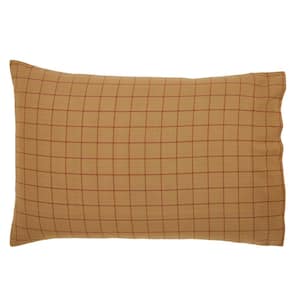 Connell Red Tan Primitive Country Windowpane Cotton Standard Pillowcase (Set of 2)
