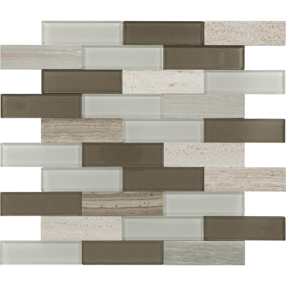 Chenille White Natural Stone and Glass Peel and Stick Mosaic Tile