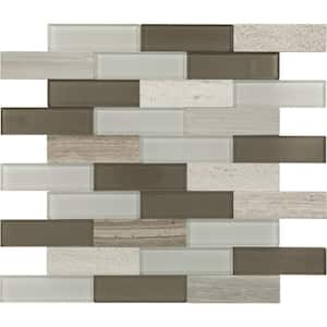 Xpress Mosaix Peel 'N Stick Chenille White 14 in. x 12 in. Glass/Limestone Brick Joint Mosaic Tile (11.64 sq. ft./Case)