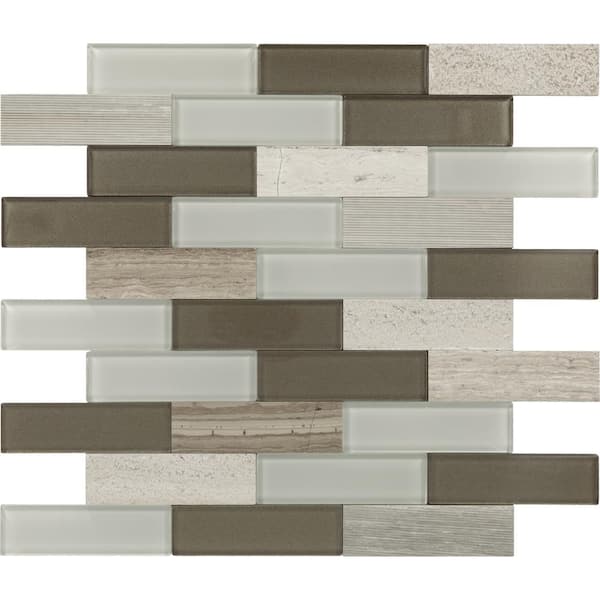 Daltile Xpress Mosaix Peel 'N Stick Chenille White 14 in. x 12 in. Glass/Limestone Brick Joint Mosaic Tile (11.64 sq. ft./Case)