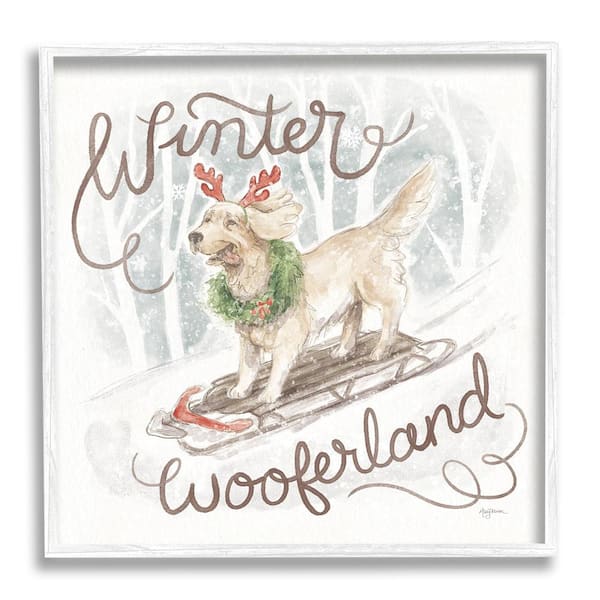 Stupell Industries Winter Wooferland Dog by Mary Urban 1-Piece Framed Graphic Print Animal Poster Art Print 24 in. x 24 in.