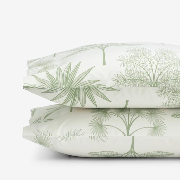 The Company Store Company Cotton Tulum Forest Moss Green Botanical Cotton Percale Standard Pillowcase (Set of 2)