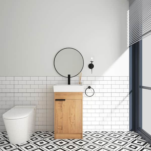 Unbranded 19 in. W x 15 in. D x 35 in. H Freestanding Single Sink Bath Vanity in Navy Blue with White Ceramic Top