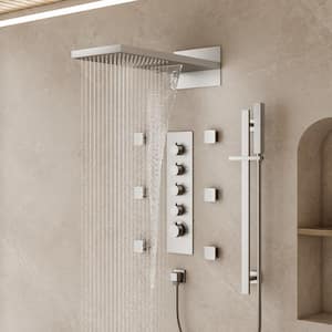 Thermostatic 15-Spray Wall Mount 22 in. Dual Shower Head and Handheld Shower in Brushed Nickel (Valve Included)