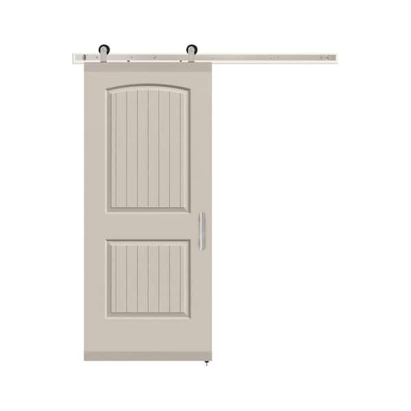 36 in. x 84 in. Santa Fe Primed Smooth Molded Composite MDF Barn Door with Modern Hardware Kit
