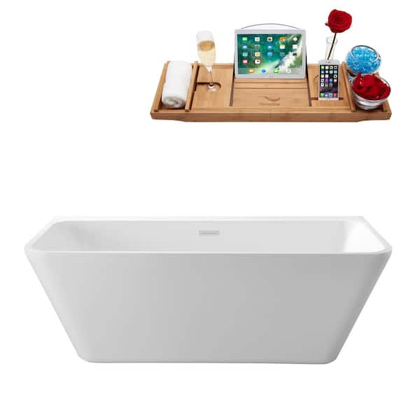 Streamline 63 in. Acrylic Center Drain Rectangle Alcove Non-Whirlpool Bathtub in White