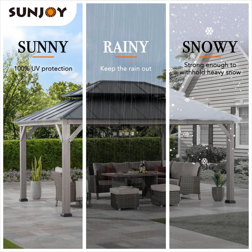 Sunjoy 12x16 ft Cedar Wood Gazebo with Black Steel Roof
