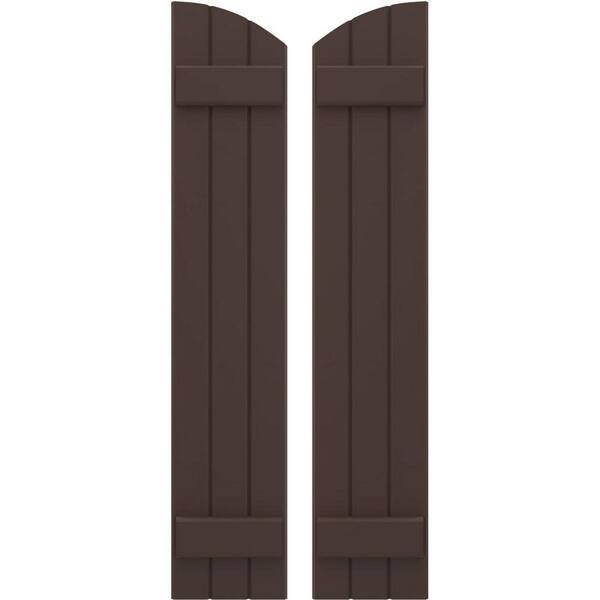 Ekena Millwork 10-1/2 in. W x 37 in. H Americraft Exterior Real Wood Joined Board and Batten Shutters w/Elliptical Top in Raisin Brown