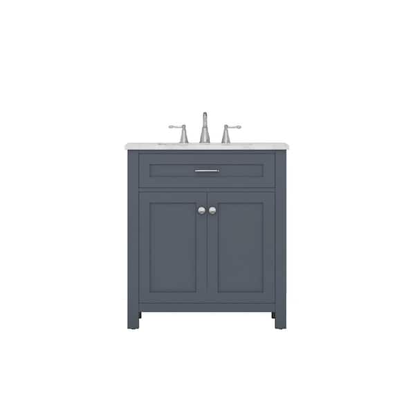 Alya Bath Norwalk 30 in. W x 34.2 in. H x 22 in. D Bath Vanity in Gray with Marble Vanity Top with White Basin