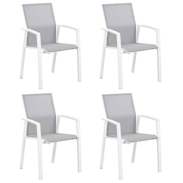 Anvil White Aluminum Stackable Outdoor Dining Chair Texilene Mesh Fabric Patio Dining Chairs with Armrest (Set of 4)