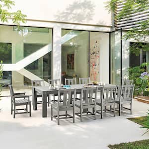 11-Piece Patio Dining Set, Patio Tables with 10 Chairs, HDPE Patio Furniture Sets for Backyard in Gray
