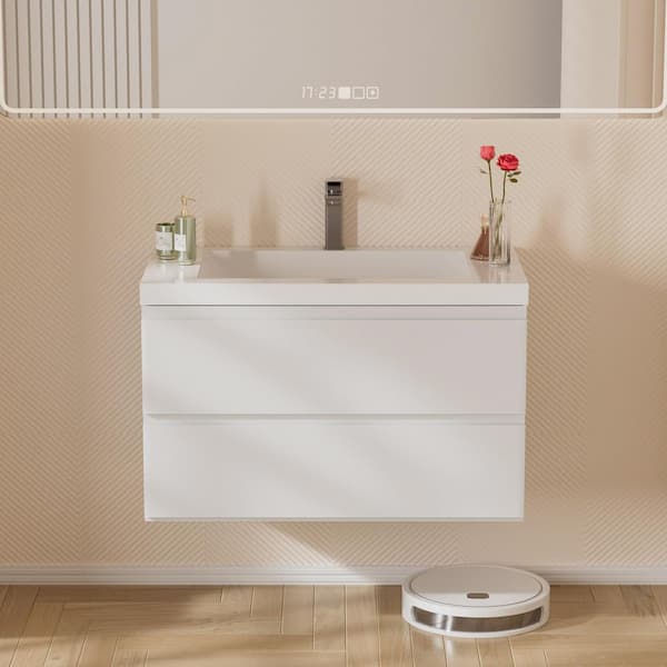 Equinox 36 in. in. W x 19-5/8 in. in. D x 22-1/2 in. H Floating Bath Vanity White Glossy White Ceramic Top Assembled