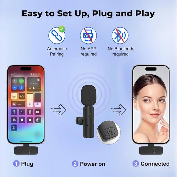 VIKEFON Wireless Lavalier Microphone For Smartphones – Plug & Play USB-C For IPhone/Android