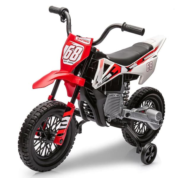 Garvee 12V Kids Electric Dirt Bike with Twist Grip Throttle and Training Wheels Red PTO 0Z4677XU The Home Depot