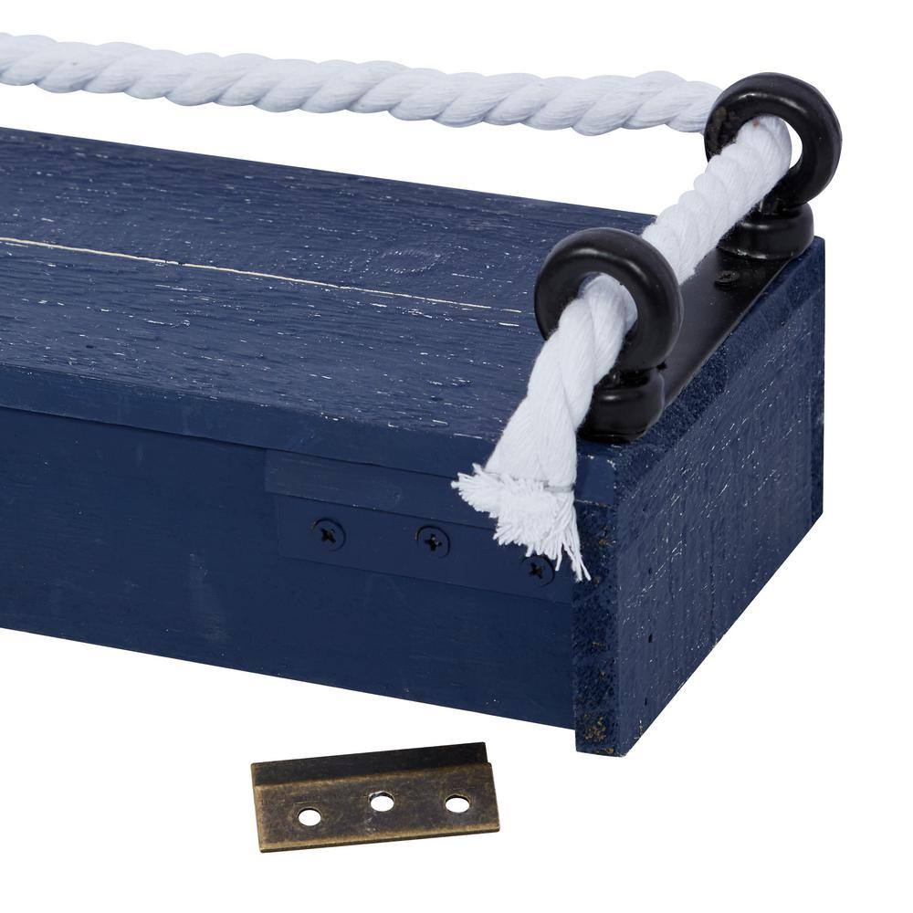Blue and White Nautical Wood Floating Wall Shelves, Set of 3
