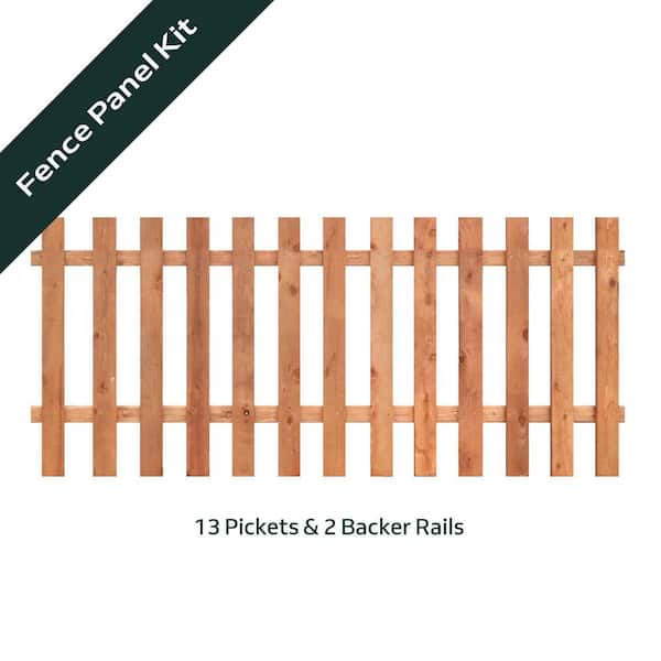 3-1/2 ft. x 8 ft. Western Red Cedar Spaced Picket Flat Top Wood Fence Panel Kit