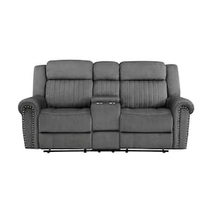 Abington 75.5 in. W Charcoal Microfiber Manual Double Reclining Love Seat with Center Console