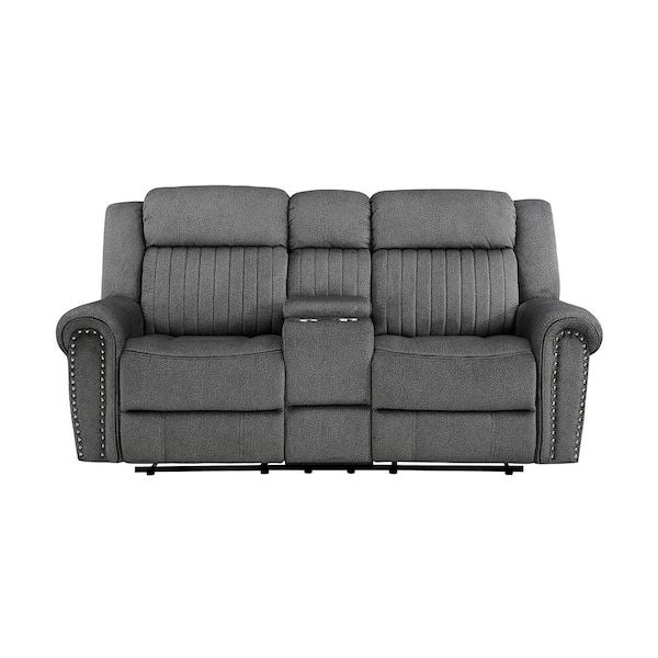 Homelegance Abington 75.5 in. W Charcoal Microfiber Manual Double Reclining Love Seat with Center Console
