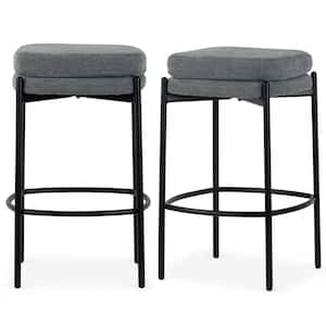 Avril 27 in. Gray Boucle Backless Metal Counter Stool with Black Metal Legs Set of 2