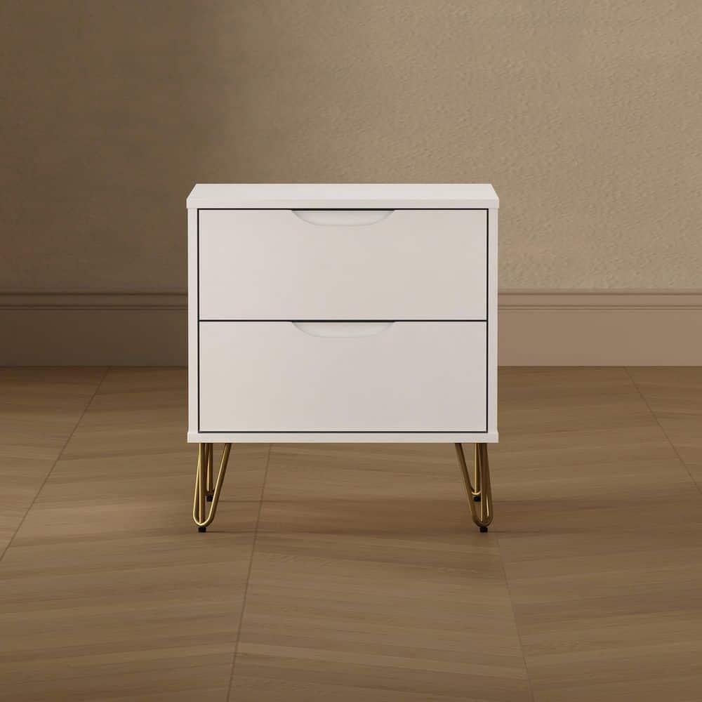 Avira Mid-Century Modern White 2-Drawer 20.1 in. W Nightstand