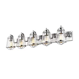 Mariner 40 in. 5-Light Chrome Vanity Light with Clear Seedy Glass Shade