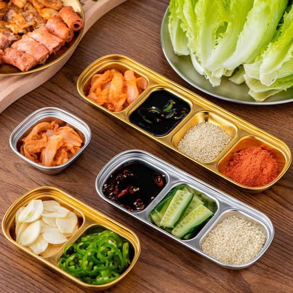 KHKFY 3-Piece Stainless Steel Divided Dipping Sauce Tray, 3