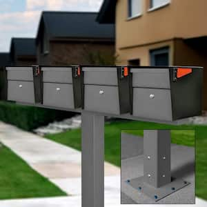 Mail Manager X4 Locking Mailbox Combo Kit with Surface-Mount Post, Granite, Black, 4 Compartment High Security Cluster