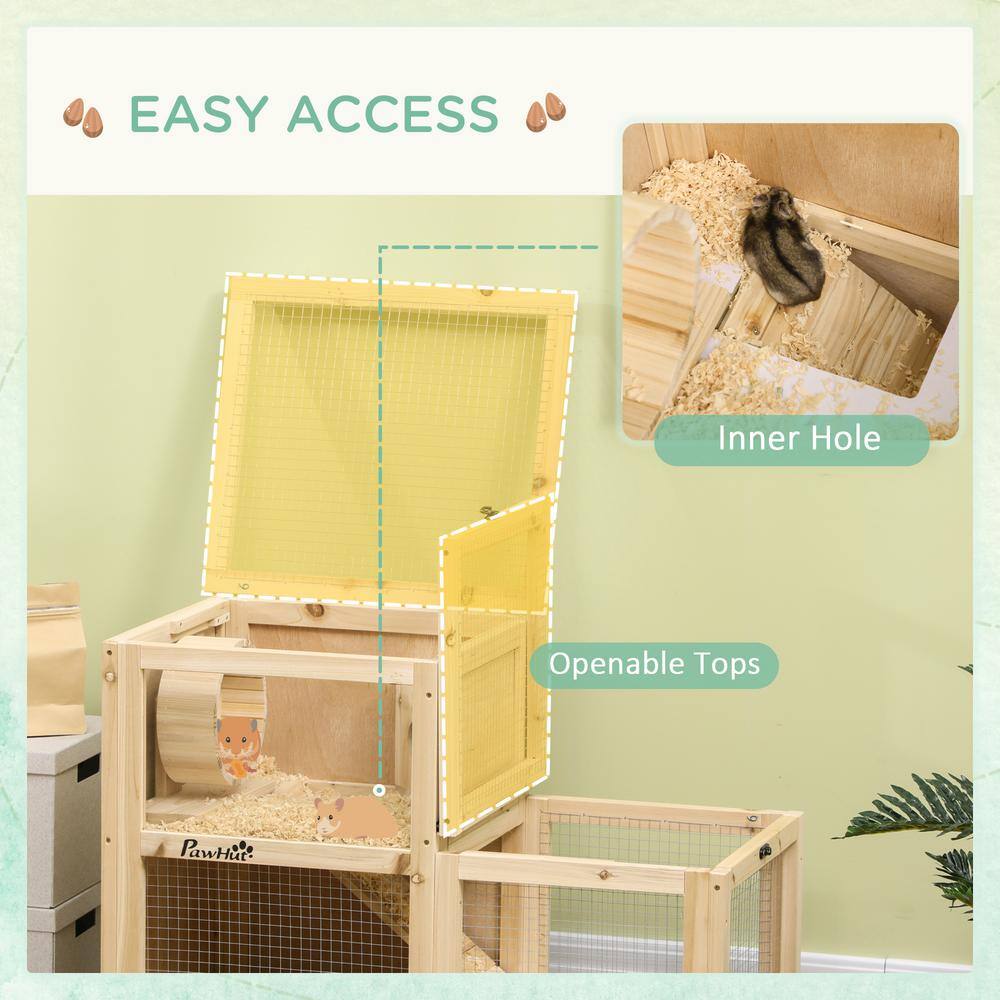 Natural Wooden Hamster Cage with Seesaw and Wheel